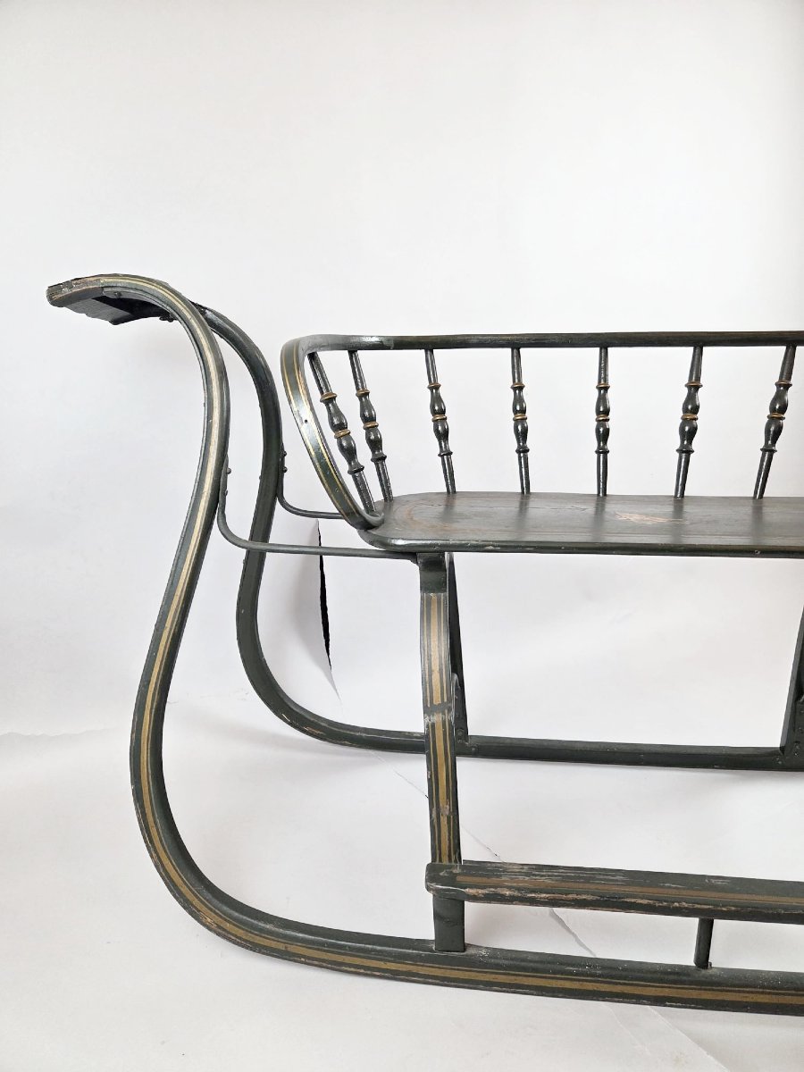 Patinated Wooden Sled Bench, Late 19th Century-photo-1