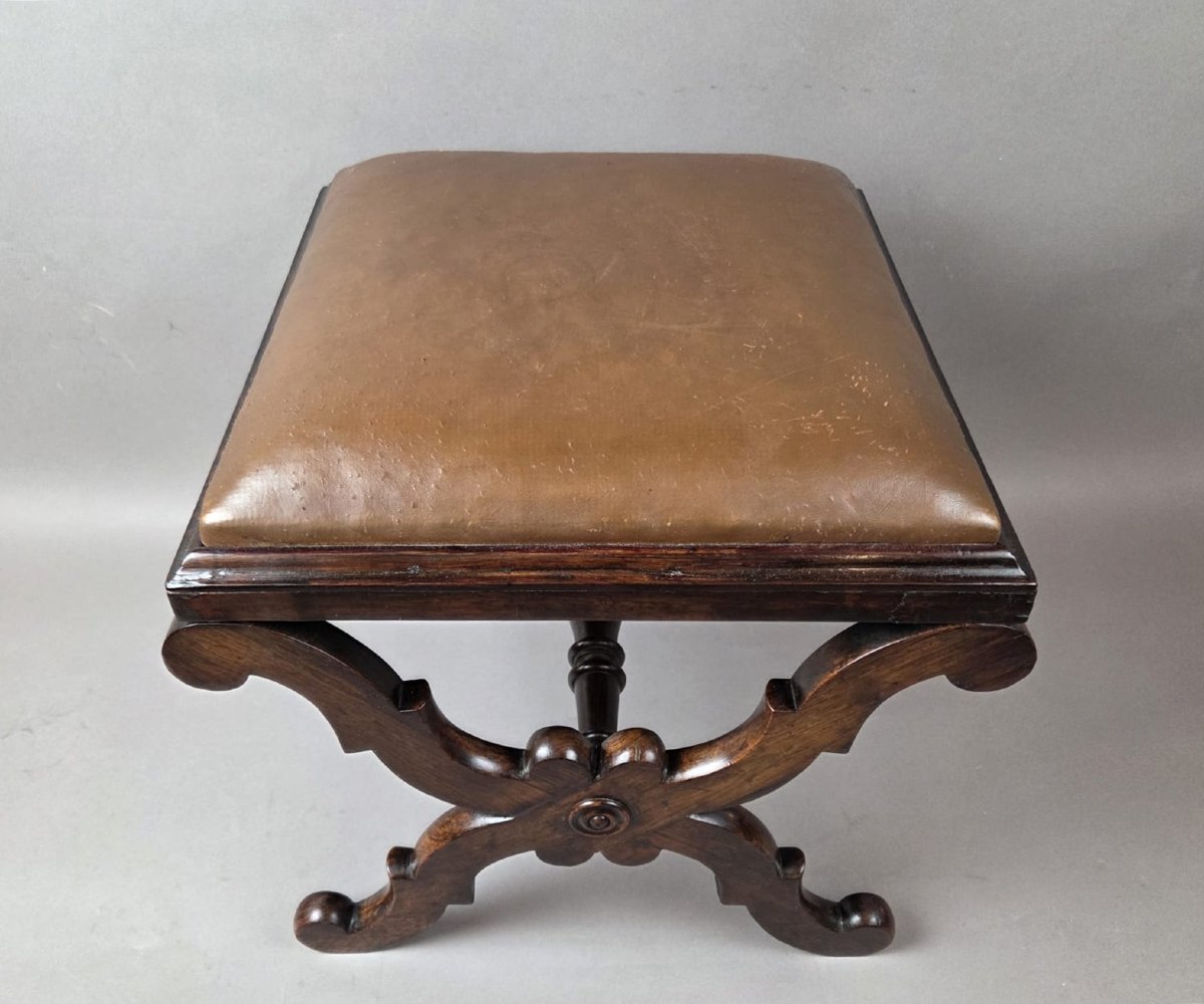 Rosewood Stool With Leather Seat, English Work, 19th Century-photo-4