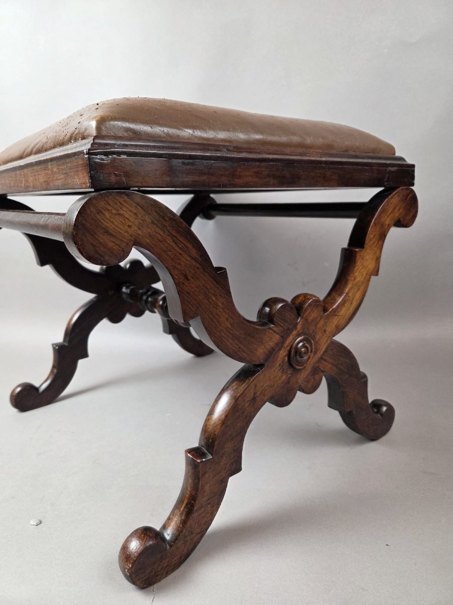 Rosewood Stool With Leather Seat, English Work, 19th Century-photo-2