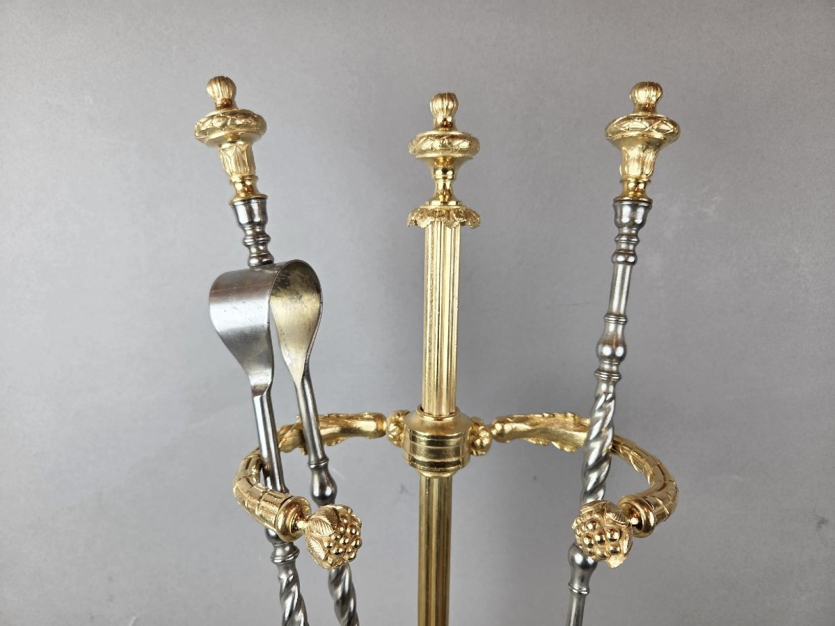 Nécessaire de cheminée en fer forgé et bronze doré, 19th-photo-3