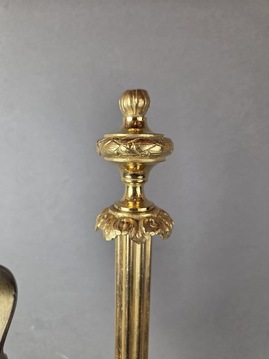Nécessaire de cheminée en fer forgé et bronze doré, 19th-photo-4