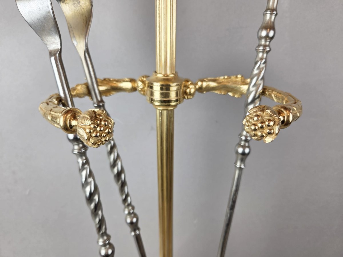 Nécessaire de cheminée en fer forgé et bronze doré, 19th-photo-1