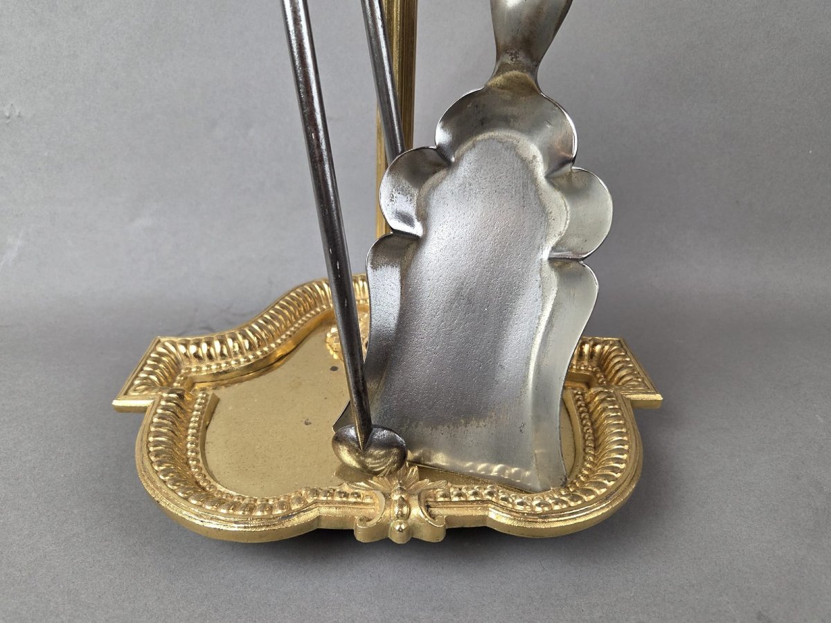 Nécessaire de cheminée en fer forgé et bronze doré, 19th-photo-2