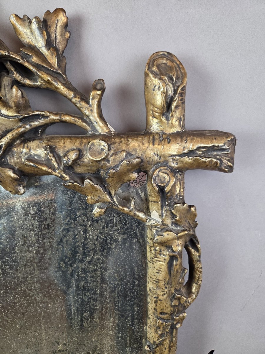 A Finely Carved Giltwood Mirror Depicting A Bird's Nest, Foliage, And A Serpent, 19th Century-photo-3