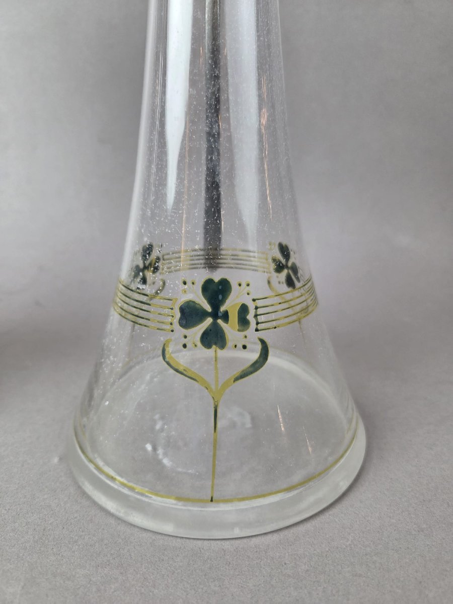 Paire d'aiguières Art nouveau en verre et étain-photo-4