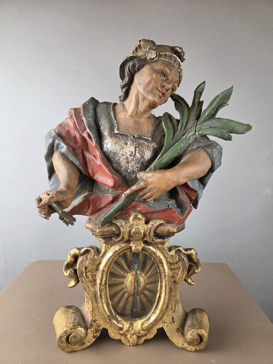 Two Finely Carved Polychrome Wooden Reliquaries, 18th Century-photo-4