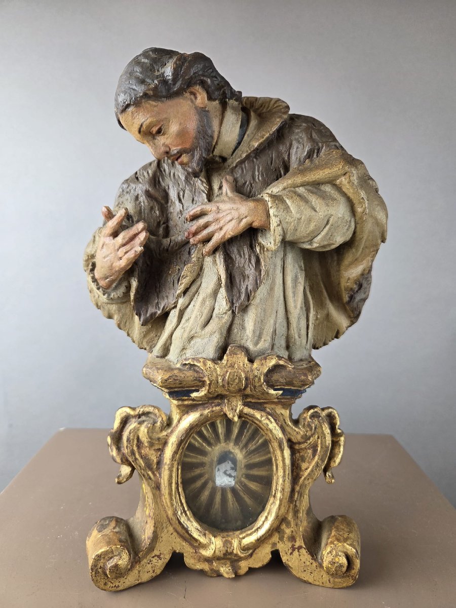 Two Finely Carved Polychrome Wooden Reliquaries, 18th Century-photo-4
