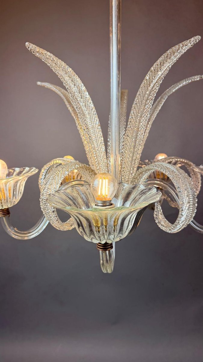 Lustre Murano en verre blanc à 5 lumières-photo-2