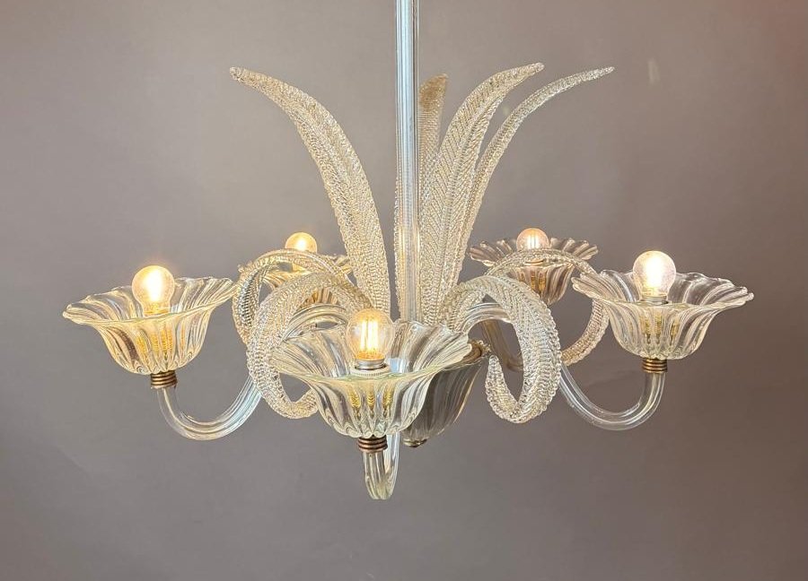 Lustre Murano en verre blanc à 5 lumières-photo-3