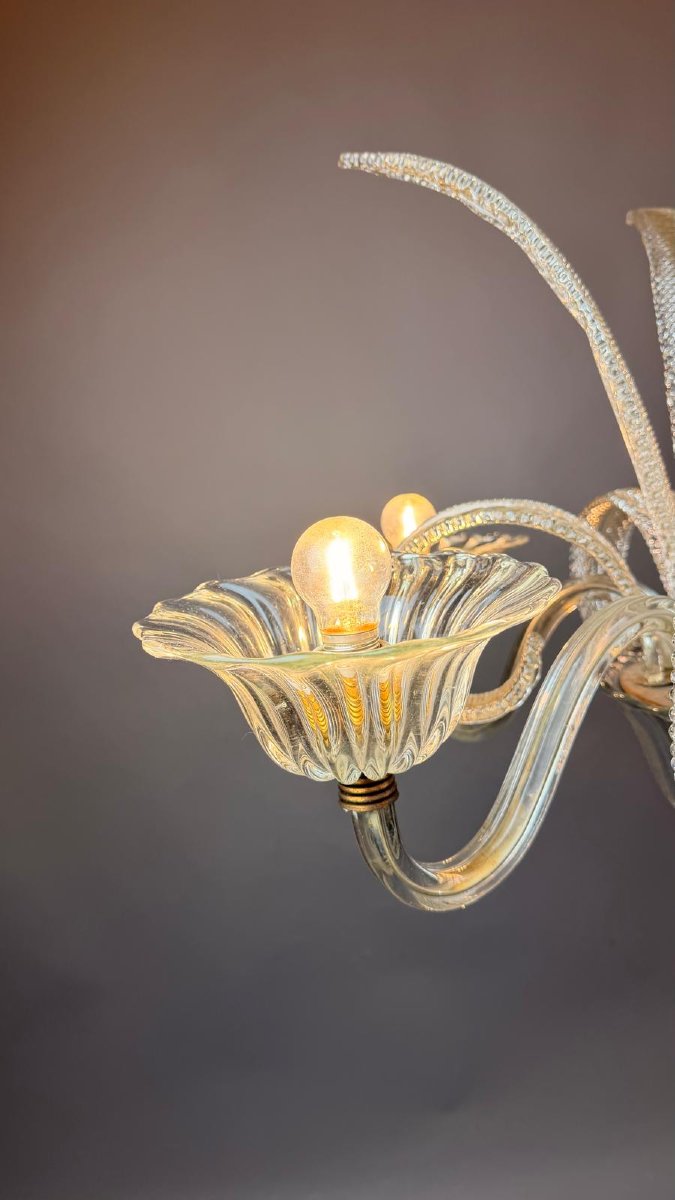 Lustre Murano en verre blanc à 5 lumières-photo-7