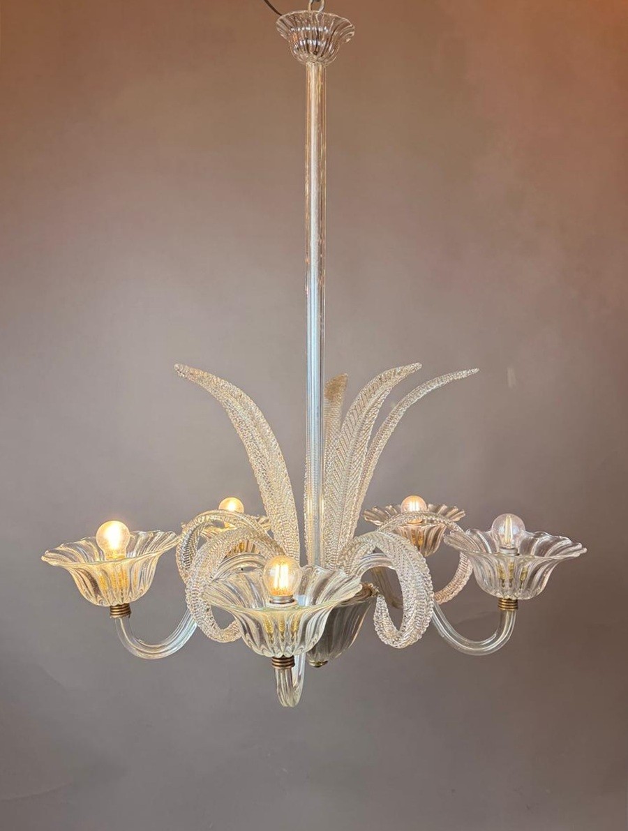 Lustre Murano en verre blanc à 5 lumières