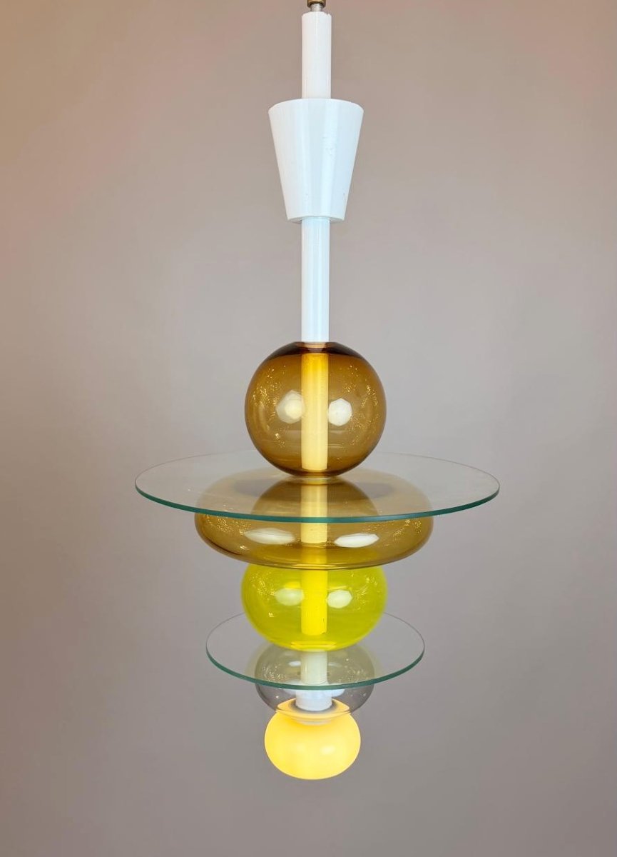 Lustre italien en verre jaune Firenze, Ettore Sottsass pour Venini, 1990-photo-2