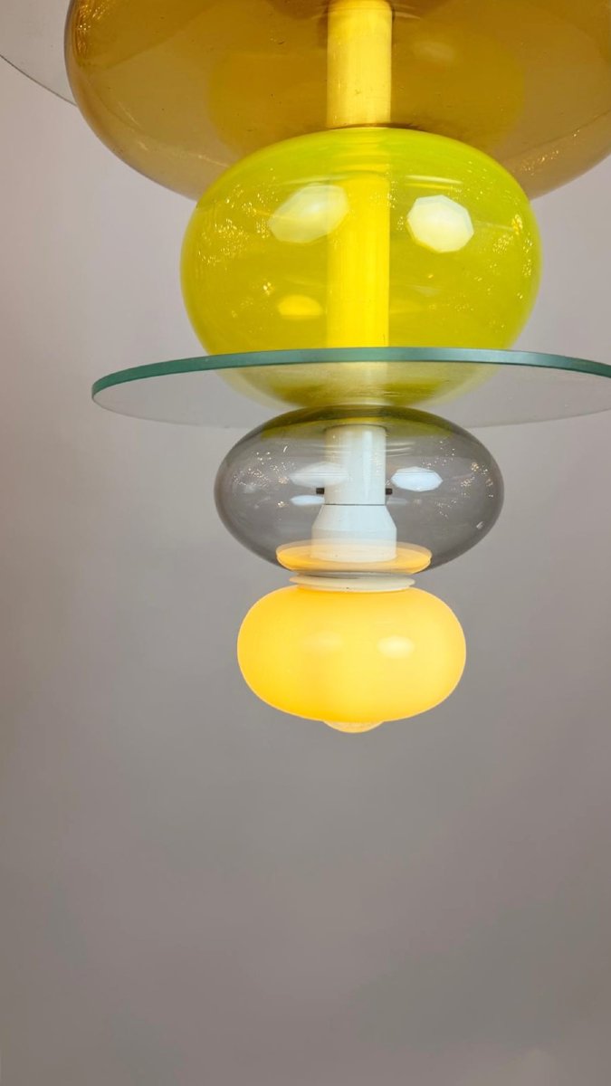 Lustre italien en verre jaune Firenze, Ettore Sottsass pour Venini, 1990-photo-1