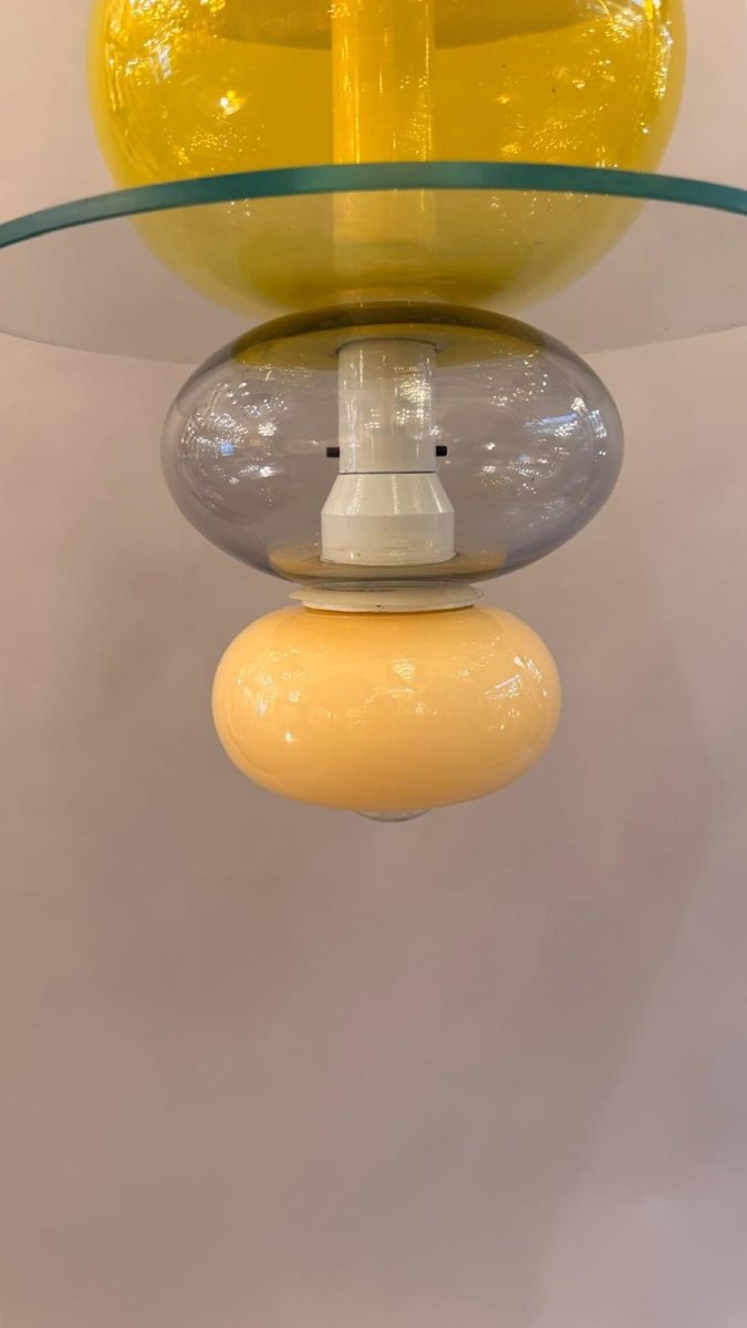 Lustre italien en verre jaune Firenze, Ettore Sottsass pour Venini, 1990-photo-4