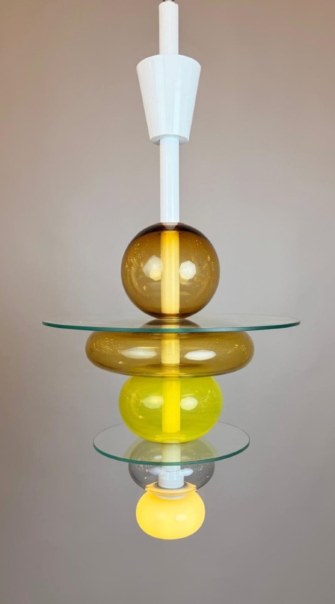Lustre italien en verre jaune Firenze, Ettore Sottsass pour Venini, 1990