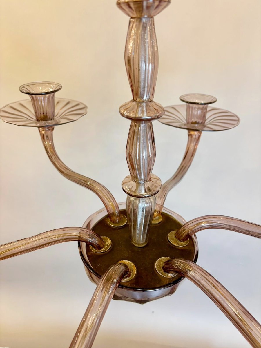Ettore Sottsass, Murano Chandelier With 6 Arms Of Lights, Circa 1980-photo-3