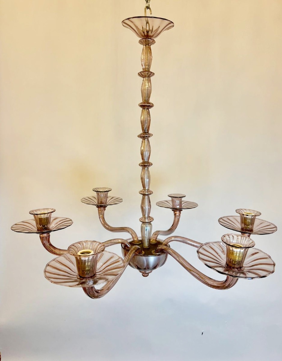 Ettore Sottsass, Murano Chandelier With 6 Arms Of Lights, Circa 1980
