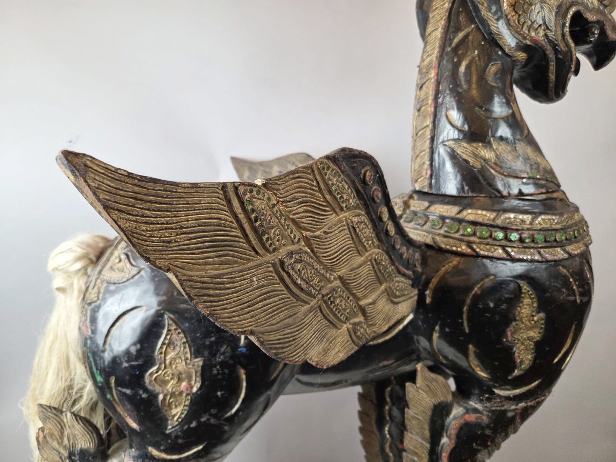 Grand chien de Fô en bois sculpté, Thaïlande-photo-2