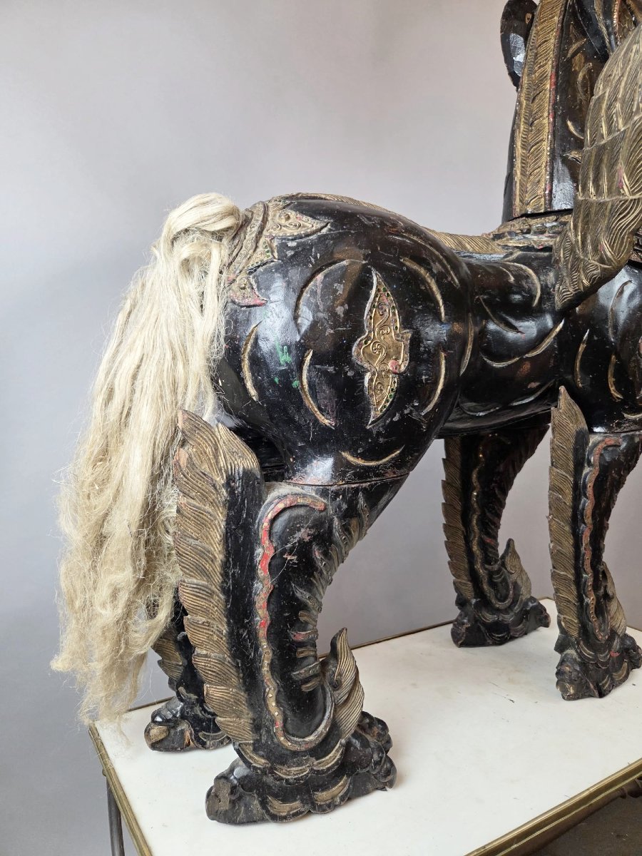 Grand chien de Fô en bois sculpté, Thaïlande-photo-3