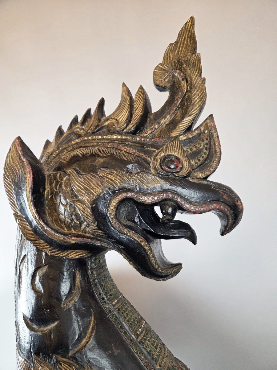 Grand chien de Fô en bois sculpté, Thaïlande-photo-5