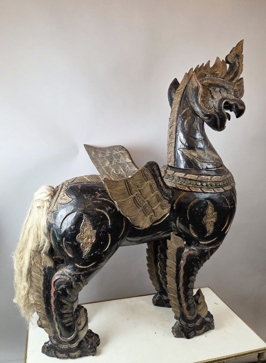 Grand chien de Fô en bois sculpté, Thaïlande-photo-8