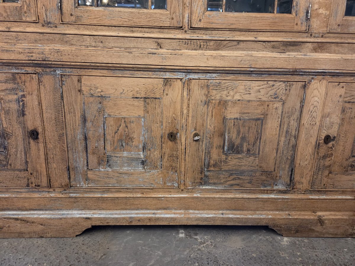 Bibliothèque double corps en bois patiné, fin 19th début 20th-photo-2