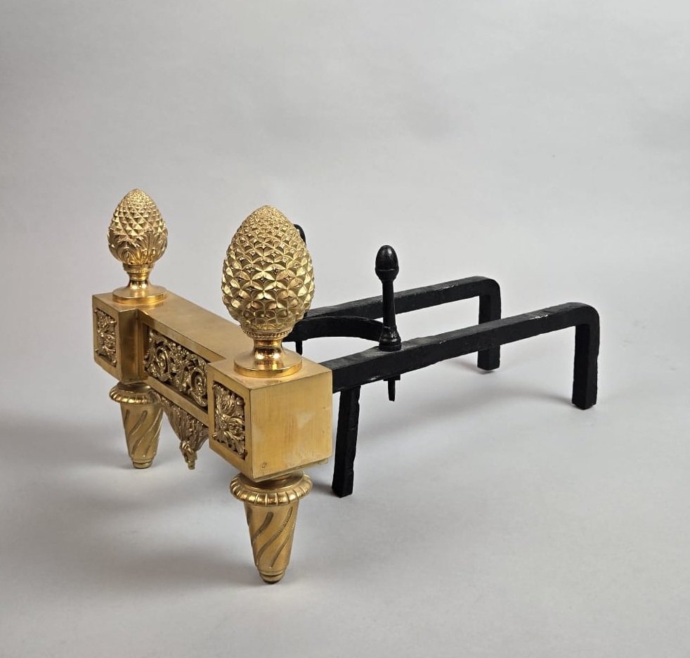 Pair Of Louis XVI Period Gilt Bronze Andirons-photo-1