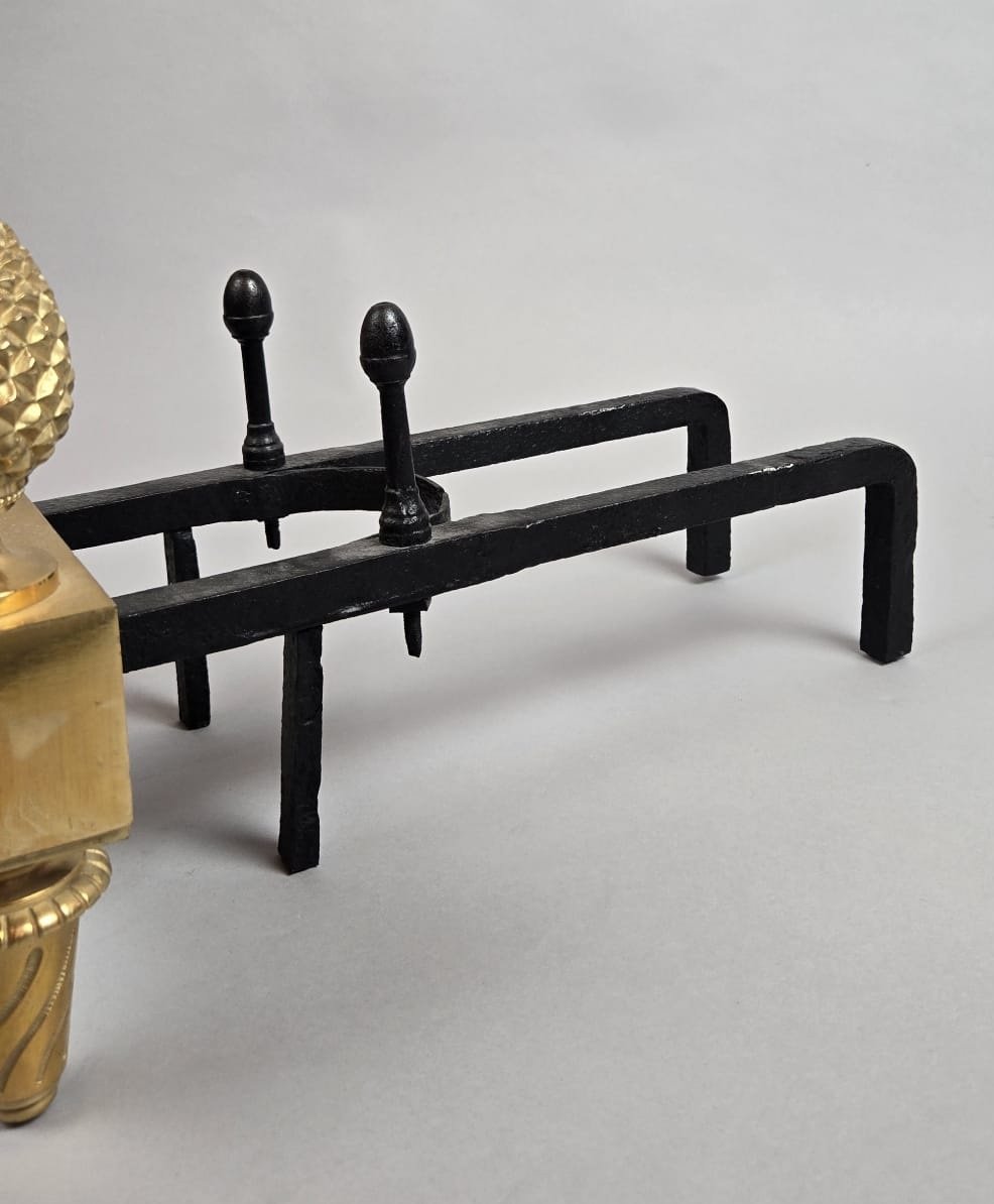 Pair Of Louis XVI Period Gilt Bronze Andirons-photo-2