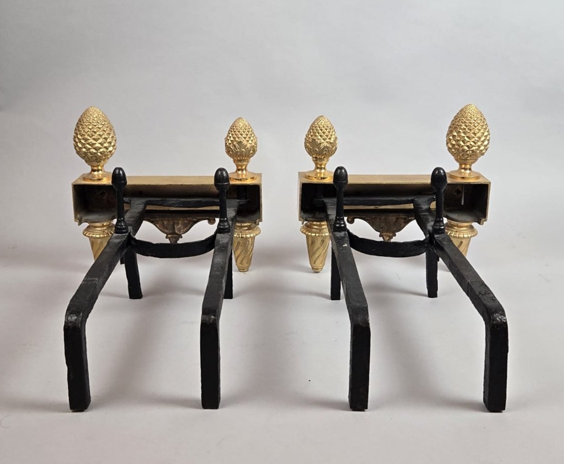 Pair Of Louis XVI Period Gilt Bronze Andirons-photo-3
