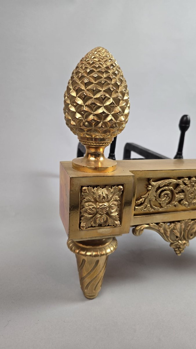 Pair Of Louis XVI Period Gilt Bronze Andirons-photo-4