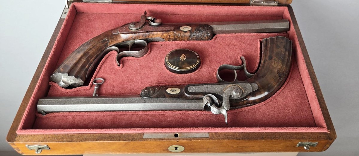 Pair Of Dueling Pistols, France Circa 1850-photo-3