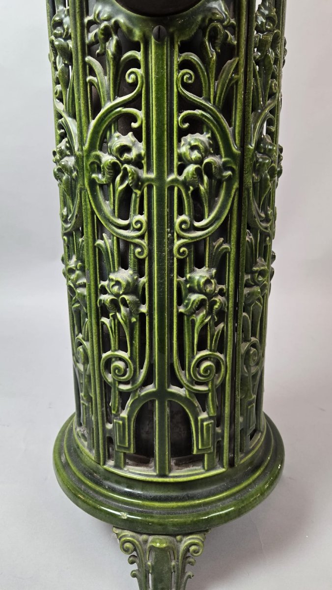 Green Enameled Cast Iron Wood-burning Stove, Circa 1900-photo-4