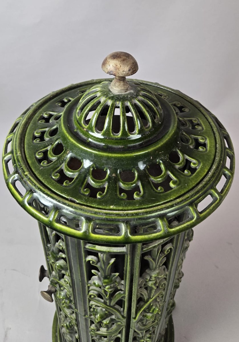Green Enameled Cast Iron Wood-burning Stove, Circa 1900-photo-5