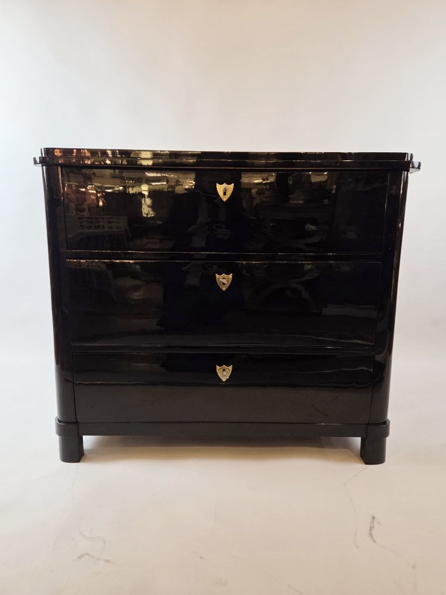 Biedermeier Chest Of Drawers In Black Lacquered Wood, Late 19th Century-photo-2
