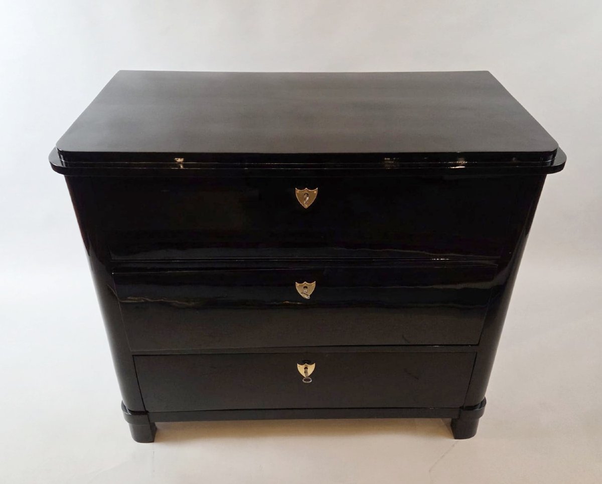 Biedermeier Chest Of Drawers In Black Lacquered Wood, Late 19th Century-photo-3