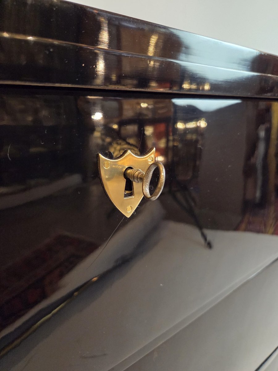 Biedermeier Chest Of Drawers In Black Lacquered Wood, Late 19th Century-photo-1