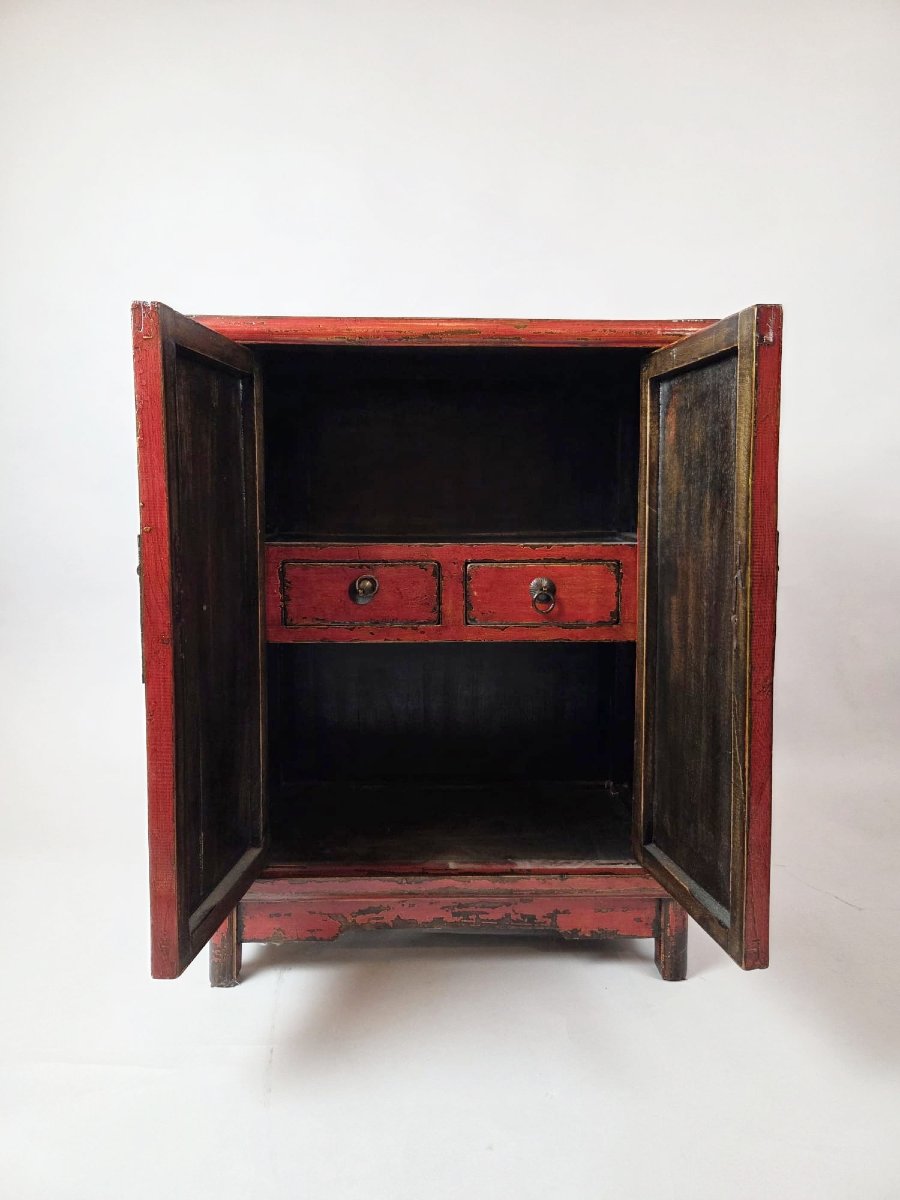 Petite armoire Chinoise en bois laqué rouge, 20th-photo-2