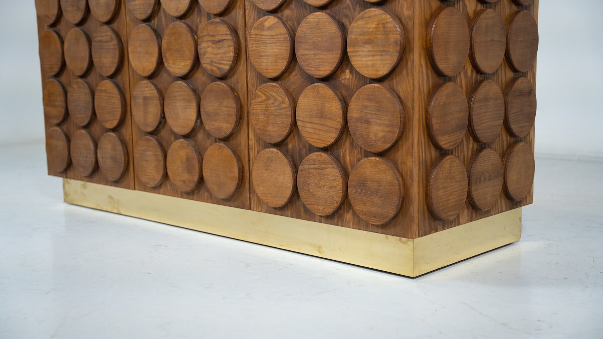 Contemporary Sideboard In Wood And Brass, Italy.-photo-4