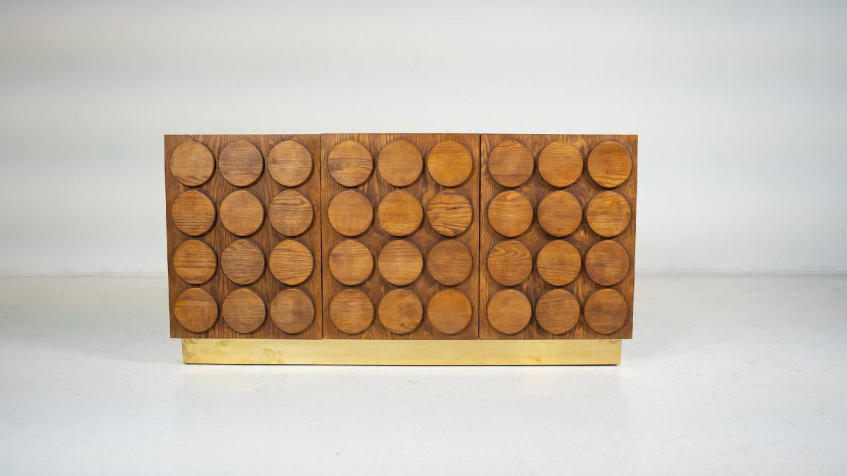 Contemporary Sideboard In Wood And Brass, Italy.-photo-3
