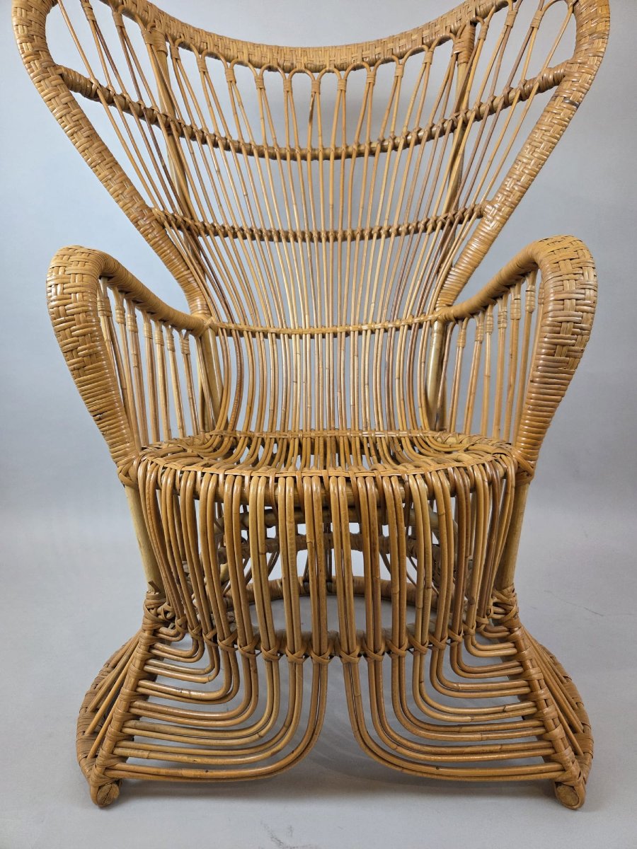 Fauteuil en rotin et osier, vers 1970-photo-2