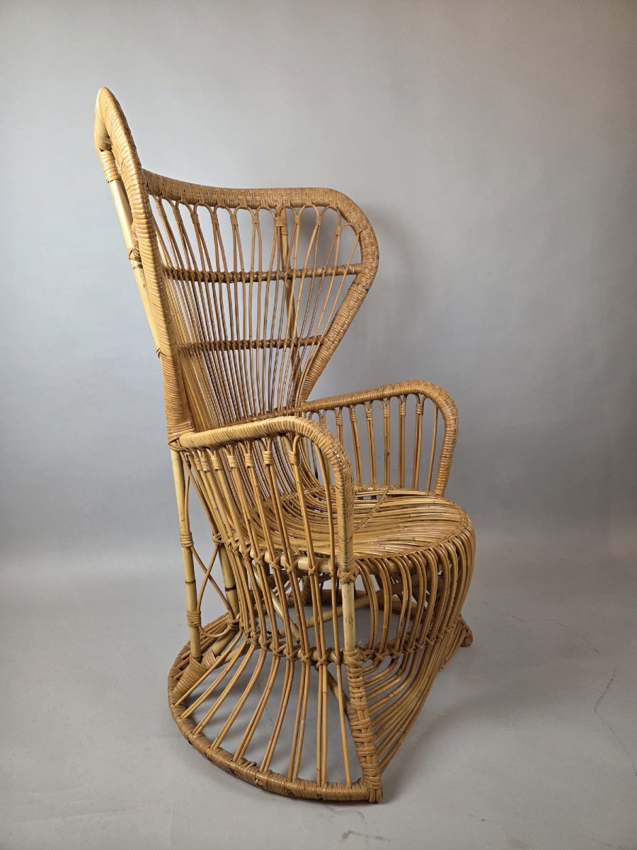 Fauteuil en rotin et osier, vers 1970-photo-4