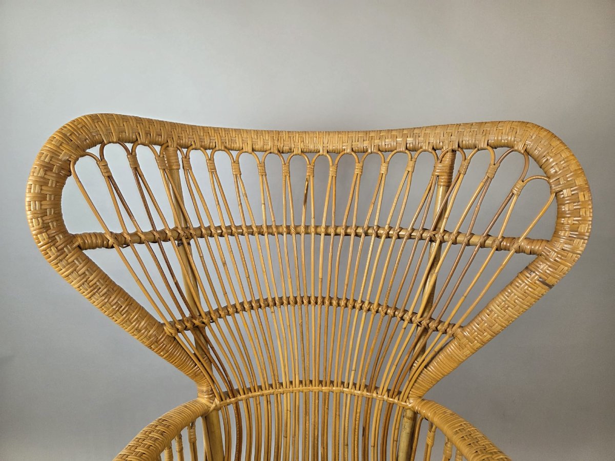 Fauteuil en rotin et osier, vers 1970-photo-1