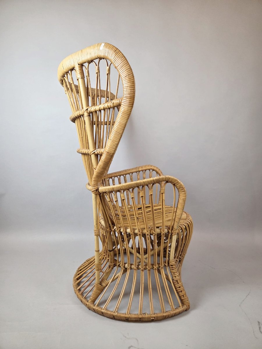 Fauteuil en rotin et osier, vers 1970-photo-2