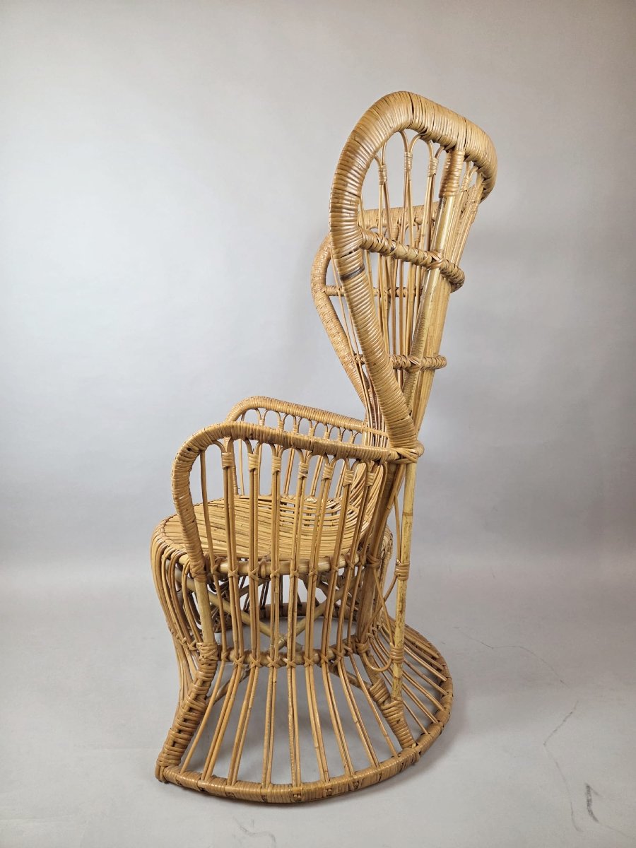 Fauteuil en rotin et osier, vers 1970-photo-4