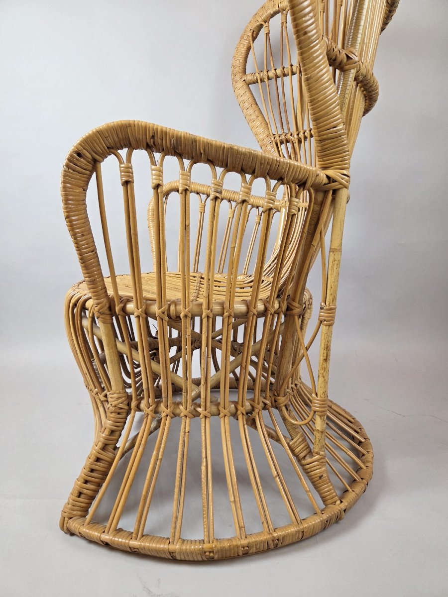 Fauteuil en rotin et osier, vers 1970-photo-5