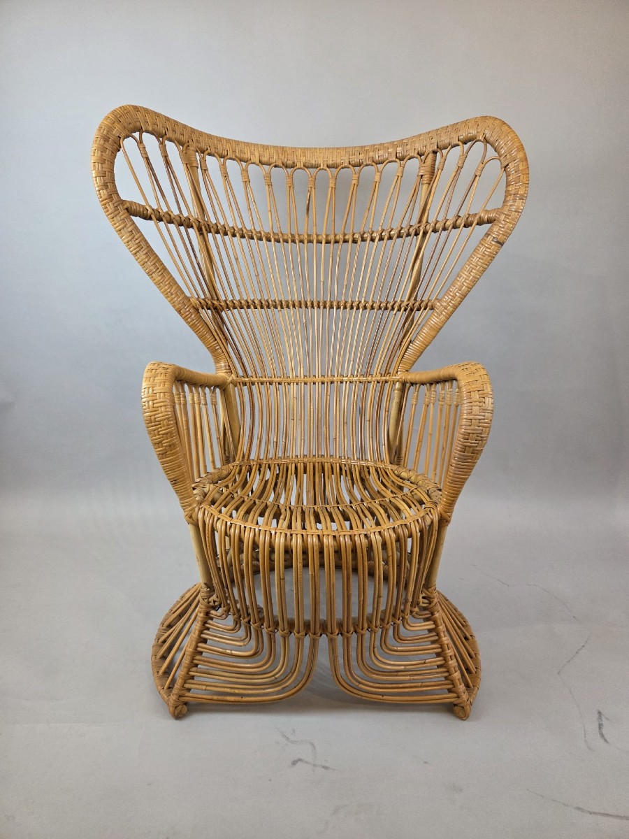 Fauteuil en rotin et osier, vers 1970