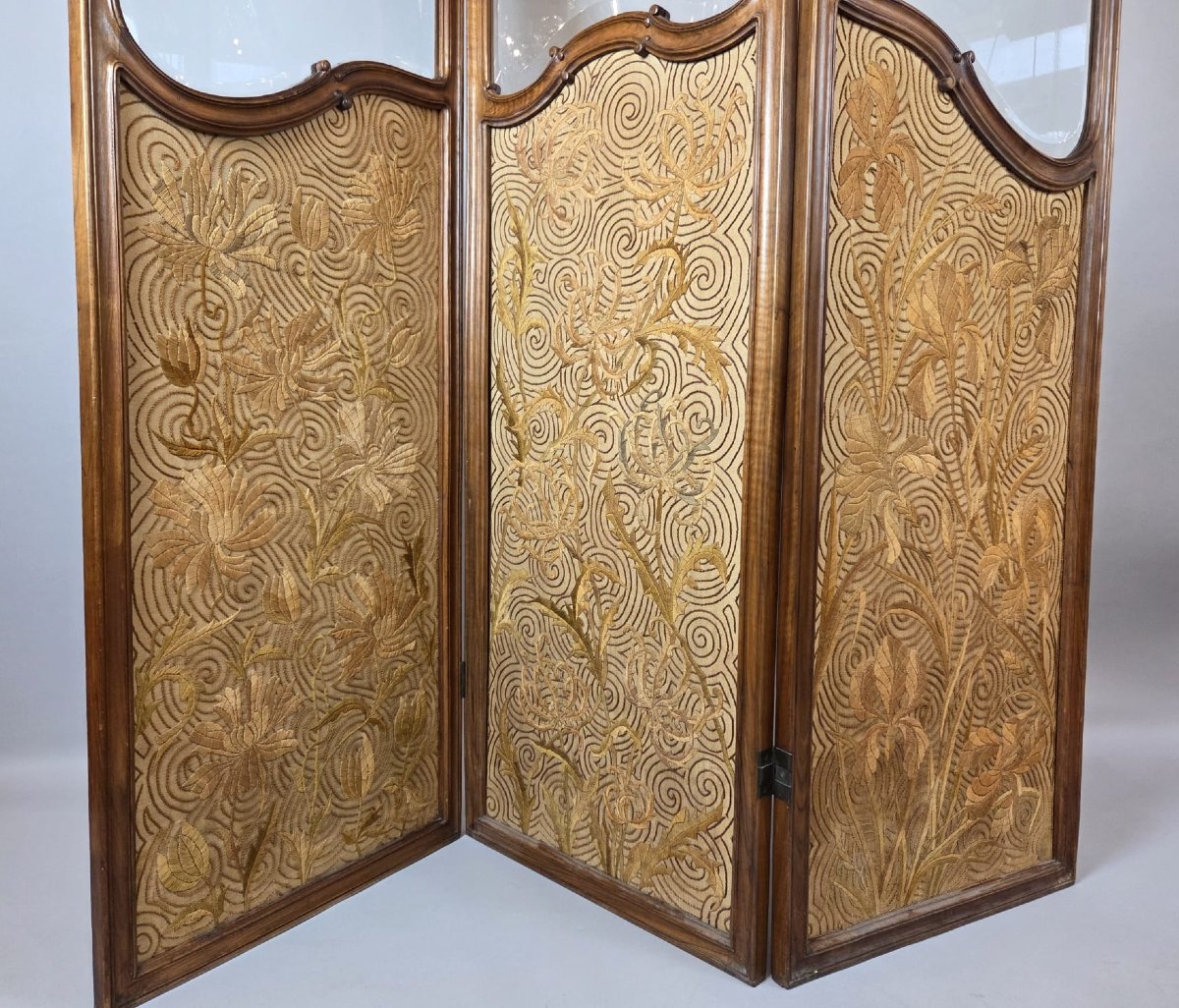 Paravent à 3 feuilles de style Louis XV en noyer-photo-3