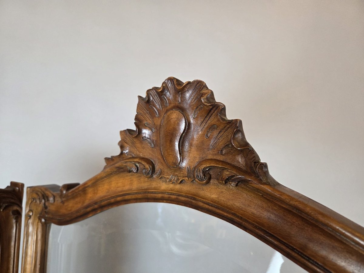 Paravent à 3 feuilles de style Louis XV en noyer-photo-4