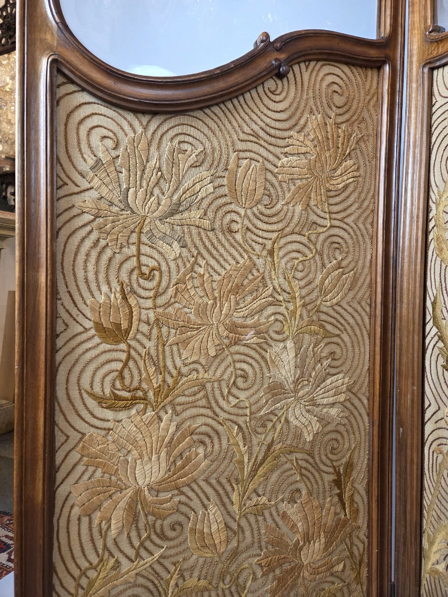 Paravent à 3 feuilles de style Louis XV en noyer-photo-2