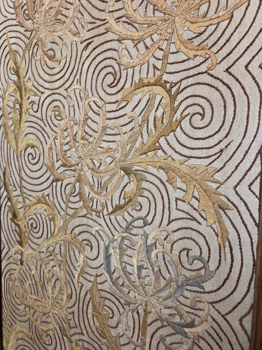 Paravent à 3 feuilles de style Louis XV en noyer-photo-3